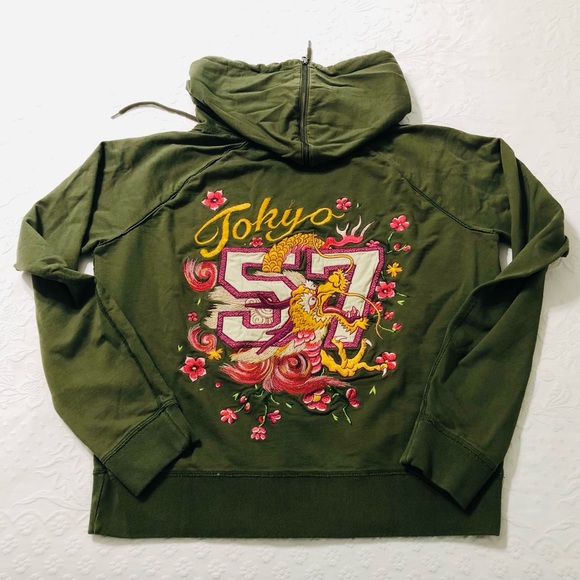 Lucky Brand Hoodie Embroidered Zip Sweatshirt Dragon Design Vintage Artwear  XL - Picture 6 of 12